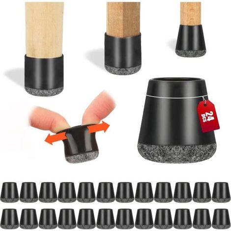24-teiliges Set schwarzer Silikon-Stuhlbeinschoner mit Filzgleitern - (1/5)