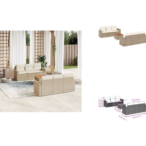 7-tlg. Garten-Sofagarnitur mit Kissen Beige Poly Rattan - Gartensortiment - Gartenmöbelset - Lounge Set - Rattan Möbel - Outdoor Möbel (1/3)