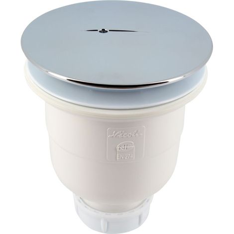 Nicoll – Bonde de douche verticale 90mm – Capot ABS chromé – Garde d'eau 50mm – Débit 0,5 l/s – Installation à visser ou coller