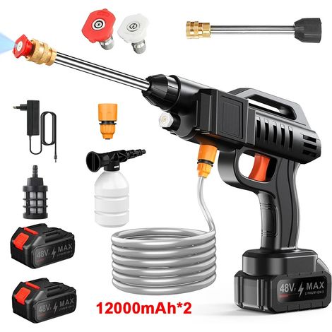 Idropulitrice a batteria 50BAR ad alta pressione 1500W, pistola a spruzzo per lavaggio, utensile elettrico compatibile con batteria Makita 21V, con 2 batterie da 12000 mAh