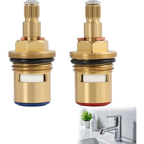 Pack de 2 têtes de robinet 1/2" universelles à 20 dents, hauteur 49 mm, longueur cannelure 18 mm, diamètre 7,6 mm, compatibles robinets quart de tour, laiton et céramique, pour salle de bain, cuisine (1/5)