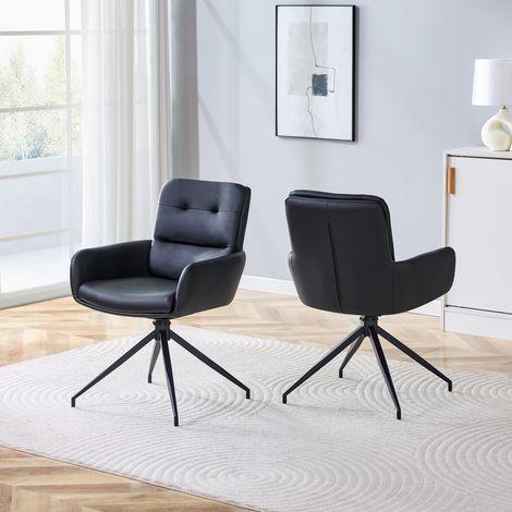 Silla de comedor giratoria 360° PU negra OKMYHOME (1/5)