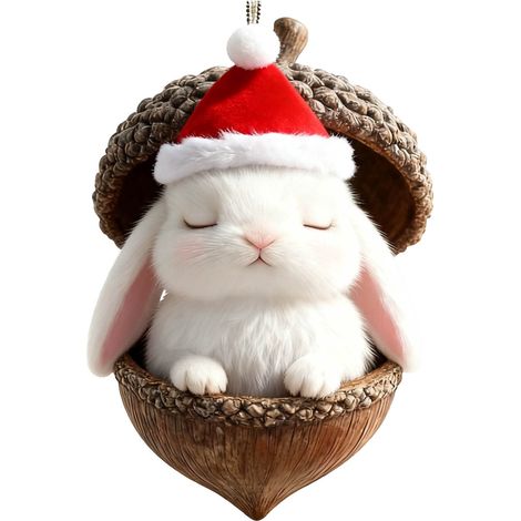 Guirlande Animal Forestier - Décoration Arbre De Noël En Forme De Gland Avec Lapin - Ornements Suspendus En Bois - Lot De 1 (1/5)