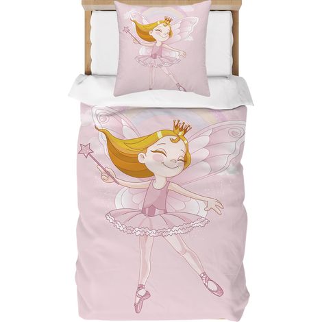 Parure de lit pour enfant - 100 x 135 cm - Motif fées - En microfibre douce - Housse de couette et 1 taie d'oreiller de 40 x 60 cm - Rose - Cadeau pour fille (1/5)