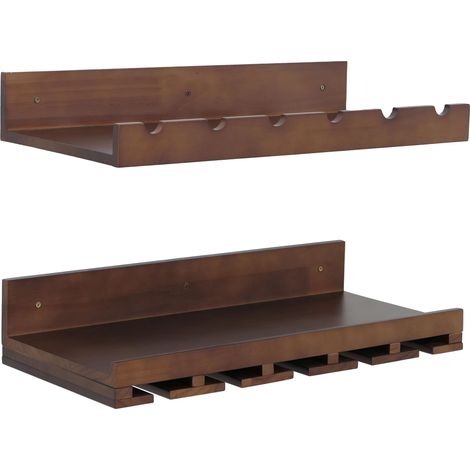 [JAMAIS UTILISÉ] Lot de 2 casiers à vin HHG-707, porte-verres/bouteilles, bar mural pour 6 bouteilles/15 verres, bois certifié MVG, 61 x 28 cm, marron