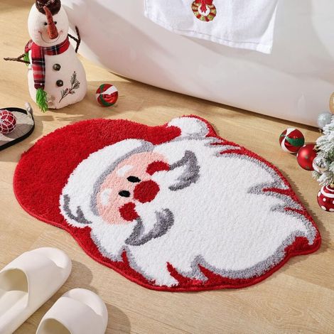 Tapis de salle de bain Père Noël pour salon, tapis de Noël rouge, absorbant, lavable, antidérapant, doux, épais, résistant, 5080 cm. (1/5)