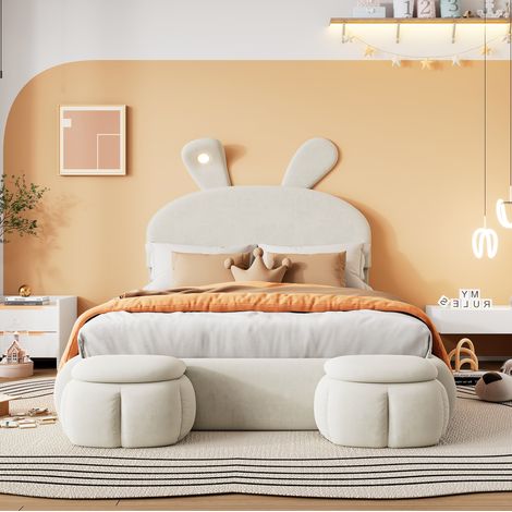 Lit coffre 140x200 en velours beige avec LED HAVRYA (1/5)