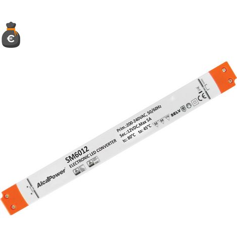 Alcapower Alimentatore Switching 12V 60W 5A Ultra Sottile per Illuminotecnica, Ideale per Strip LED e Sistemi di Illuminazione Compatta - 30.5cm