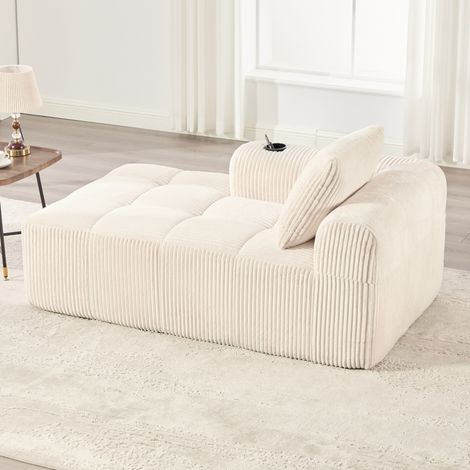 Canapé 2 places aus Cord Beige 158x93x61 cm mit Seitenfächern und Becherhaltern (1/5)