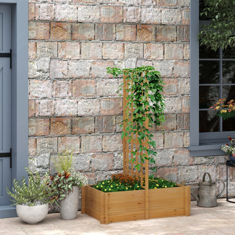Jardinière avec treillis. bac à fleurs en bois pour plantes grimpantes. légumes. 100 x 60 x 150 cm. naturel