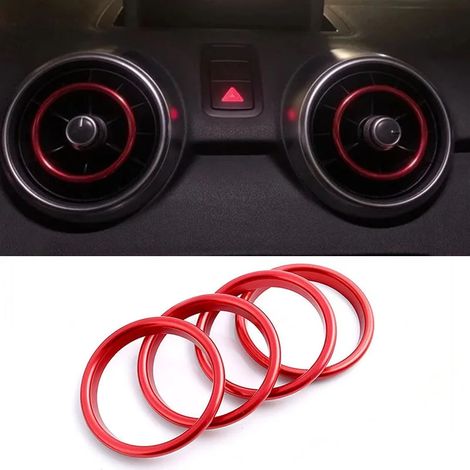 (Anneau intérieur rouge) Anneau décoratif intérieur de sortie d'air de climatisation en alliage d'aluminium pour accessoires de style automobile, tableau de bord. Convient aux Audi A1 2014-2017. (1/5)