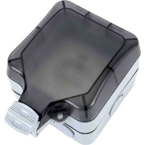 Wetterfeste Außensteckdose (Schutzart IP66) mit Schalter, Stecker und Klappdeckel, ideal für Küche, Bad, Garage, Pool und Garten. Erhältlich in Schwarz und Grau. (1/5)