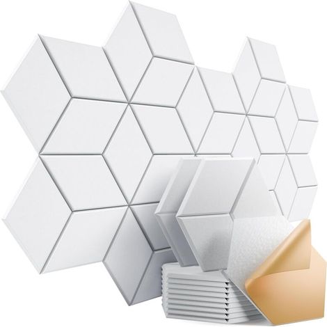 Confezione da 12 pannelli acustici autoadesivi 30,5 x 25,4 x 1 cm – Pannelli in schiuma fonoassorbente ad alta densità, elegante design a forma di Y (bianchi)