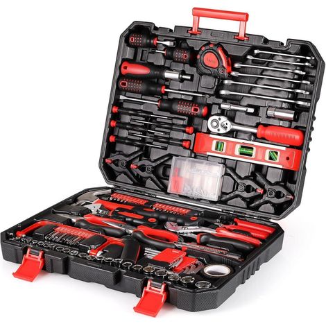 Werkzeugkoffer 198tlg Ratsche Schraubenzieher Universal Rot Schwarz (1/5)