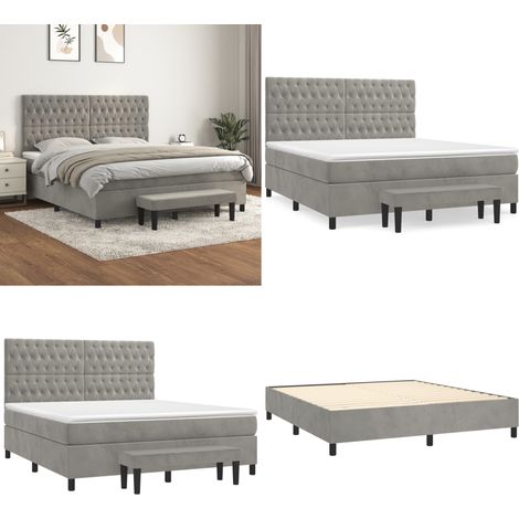 Sommier à lattes de lit et matelas Gris clair 180x200cm Velours - Lit Plateforme - Lit Velours - Lit Double - Lit Design - Literie Moderne - Home & Living (1/5)