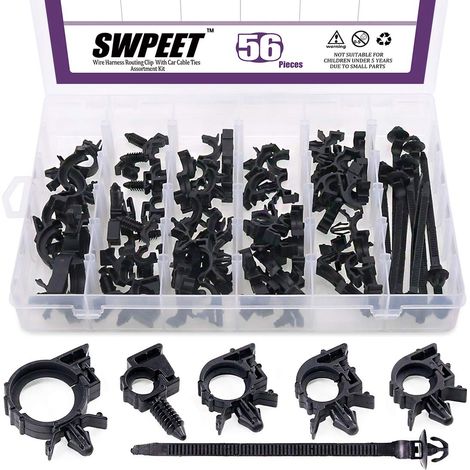 Assortiment de 56 clips de câblage avec kit d'attaches de câble de voiture, 5 tailles différentes, clips de fixation universels de voiture contient des pièces de rechange pour Honda, GM, Mazda (1/5)