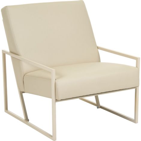 Armchair Beige PU Faux Leather Backrest Armrest Beige Iron Frame Modern Glam Living Room DELARY (1/5)