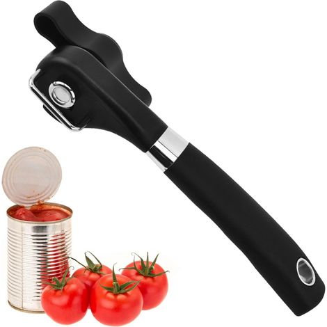 Ouvre-boîte manuel, ouvre-boîte manuel avec lame latérale, ouvre-boîte de voyage portable, lame dissimulée en acier inoxydable et poignée en caoutchouc. (1/5)