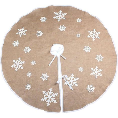 Jupe d'arbre de Noël Tapis Cache-Pied de Sapin de Noël en Toile de Jute avec Flocons de Neige Blancs Christmas Tree Skirt Décorations de Noël (Kaki, 120cm) (1/5)