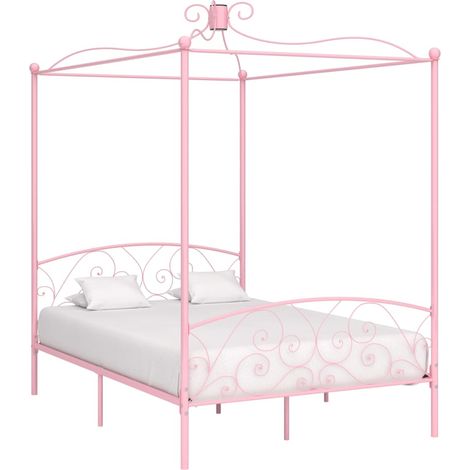 Cadre de lit à baldaquin sans matelas rose métal 140x200 cm (1/5)