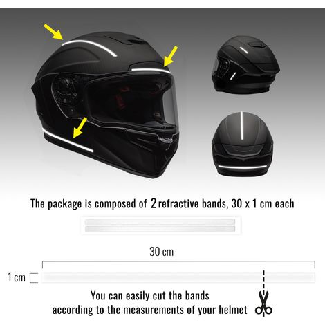 Strisce Adesive 3D Rifrangenti per Casco Moto, Bianco, 1 x 30 cm - Confezione: 2 PEZZI