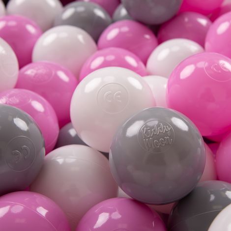KiddyMoon 50 ∅ 7Cm Bolas Colores De Plástico Para Piscina Certificadas Para Niños, Gris/Blanco/Rosa (1/5)