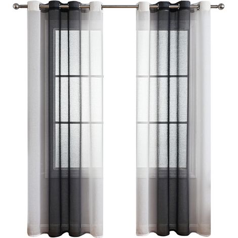 2er Set Gardinen Grau Wohnzimmer Vorhänge mit Ösen Gardinen Fenster,Gardine Transparent Ösenschal Vorhang Schlaufen ,Dekoschals für Balkontür Outdoor Curtain – Schwarz 132x241cm