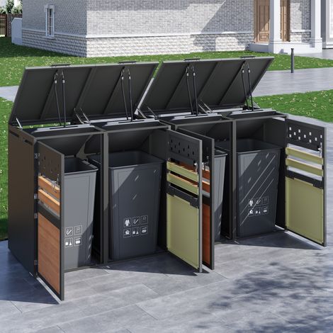 Boîte à poubelles,avec couvercle articulé,compartiments de rangement à déchets,verrouillable,quatre portes,blocs de grains de bois horizontaux(GO)