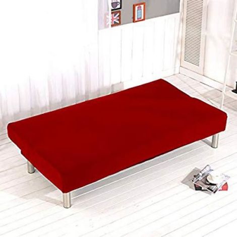 Solide Housse de Clic-Clac Extensible Housse de Canapé Sans Accoudoir Couverture pour Canapé-Lit Couleur Pure - Rouge (1/4)