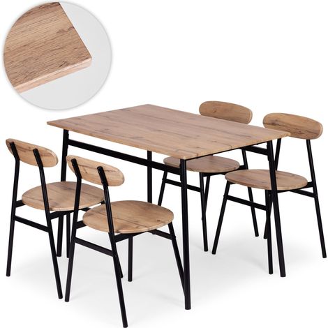 Juego de mesa de comedor con 4 sillas, MDF y acero (1/5)