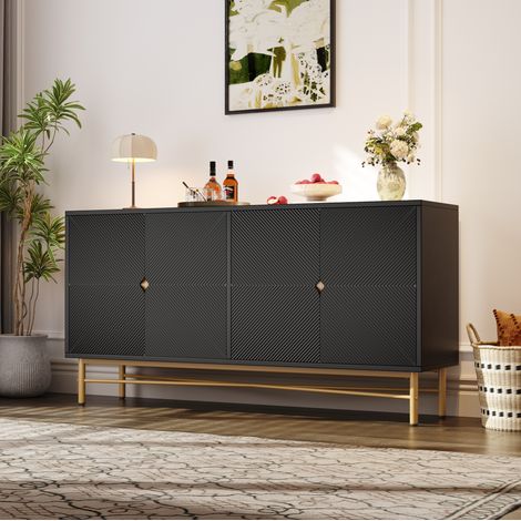 Buffet enfilade 160 cm 4 portes noir MDF OKMYHOME (1/5)