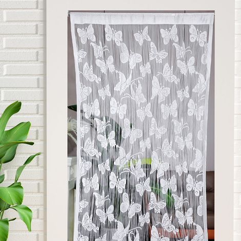 Lot de 2 rideaux à fils,1 x 2 m en forme de papillon,avec trou,lavable,décoratif,pour balcon,séparateur de pièce,Blanc,restaurant,porte,fenêtre (1/5)