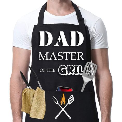 Tablier de Barbecue Homme, Chef Tabliers Noir Imperméable avec 2 Poches (1/5)