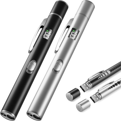 Stylo Lampe Médical avec Jauge de Pupille & Affichage Numérique, Lot de 2 Rechargeable USB, Lampe Stylo Double Mode Lumière Chaude/Blanche pour Infirmières Médecins [Classe énergétique A+++] (1/5)