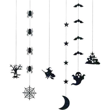 Décoration d'Halloween : guirlande de chauves-souris, araignées et fantômes, style vintage, pour intérieur et extérieur (murs et plafonds). (1/5)