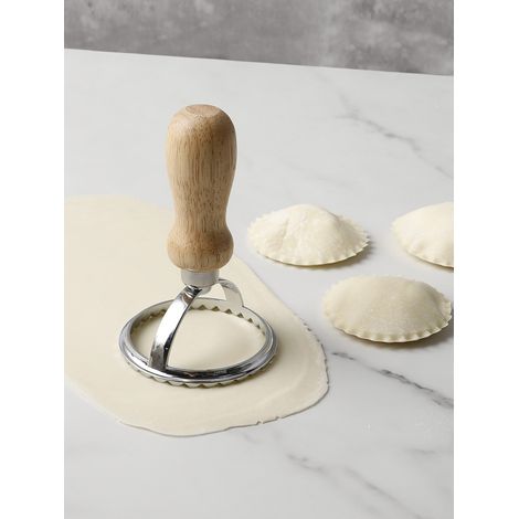 1 pièce Moule à ravioli rond, manche en bois, moule presse à pâte pour la cuisine (1/4)