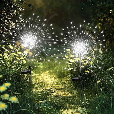 feux d'artifice solaires LED étanches pour jardin balcon terrasse pot fleurs décoration lumière blanche froide lot de 2 120 Blanc (1/5)