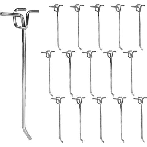 15 crochets pour panneau perforé, crochets métalliques perforés de 15 cm, crochets robustes pour étagères suspendues. (1/5)