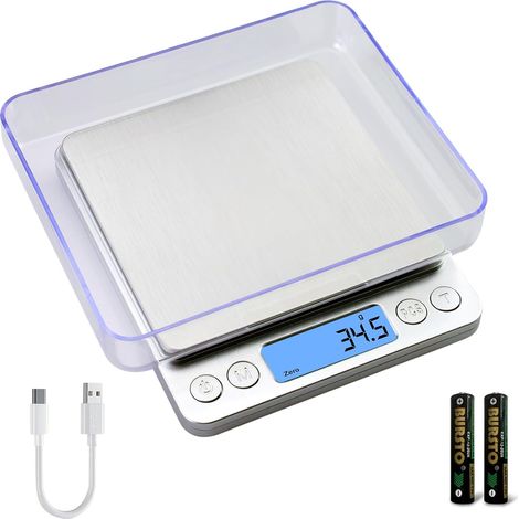 Balance électronique compacte 3 kg/0,1 g, modèle 2025 amélioré avec chargement USB, 9 unités, haute précision, de poche.-AquaForge (1/5)