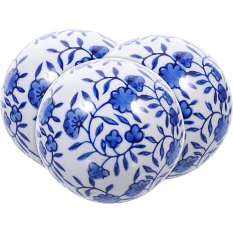 Boule décorative Flottante en Porcelaine pour Aquarium et Table à thé, Lot de 3, céramique Bleue et Blanche, Style élégant Plusieurs Styles (1/5)