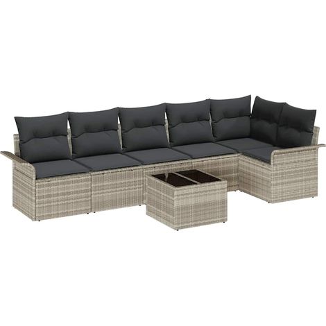 Maison Exclusive - Set Divano da Giardino 7 pcs Grigio chiaro Poly Rattan