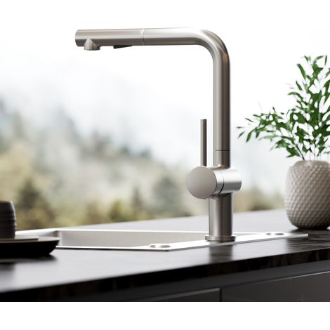 Grifo de cocina CECIPA MAX, grifo extraíble con 2 tipos de chorro, acabado cepillado, giratorio 360°, grifo para fregadero (1/5)