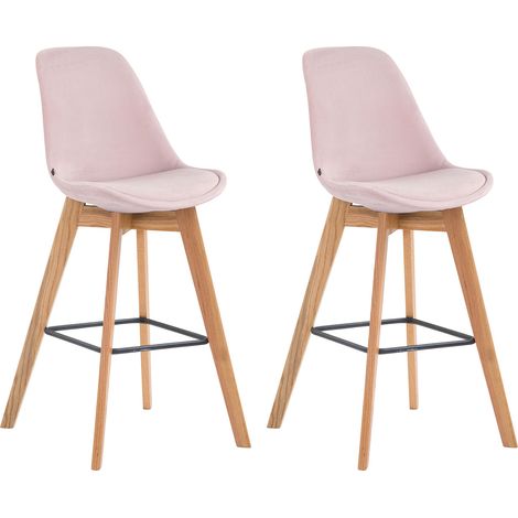 Juego de 2 taburetes de bar de estilo escandinavo con respaldo de terciopelo rosa y estructura de madera natural 100006358 (1/3)