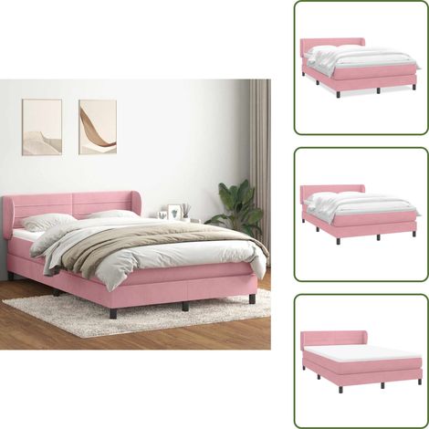 Materasso in velluto - vidaXL Giroletto a Molle con Materasso Rosa 160x210 cm in Velluto - Letto con testiera
