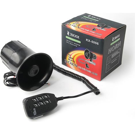 Sirène Avertisseur 125dB 6 Sons Alarme Klaxon 12V pour Voiture Moto Bateau Haut-Parleur avec Micro Voix Numérique LB001