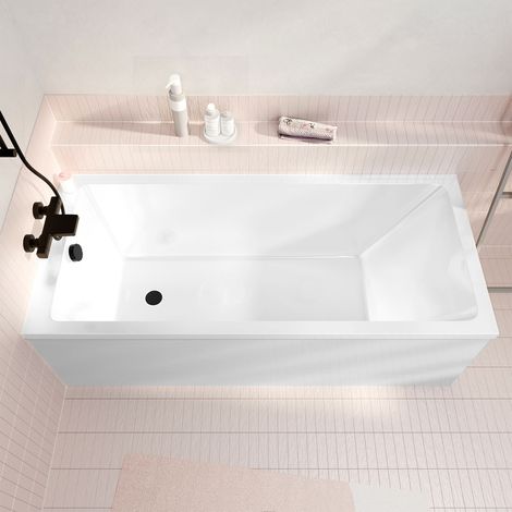 Vasca da bagno rettangolare 170x75x54cm con schienale - Acrilico e ABS bianco lucido