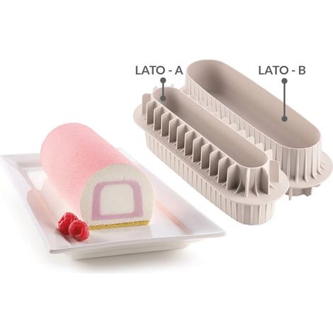 silikomart Stampo in Silicone per Torta Moderna INSERTO BÛCHE & CAKE, Antiaderente, Confezione da 1 Stampo per Dolci, 3D Design, 200 x 35 mm, h 30 mm, Volume 190 ml, Made in Italy (1/4)