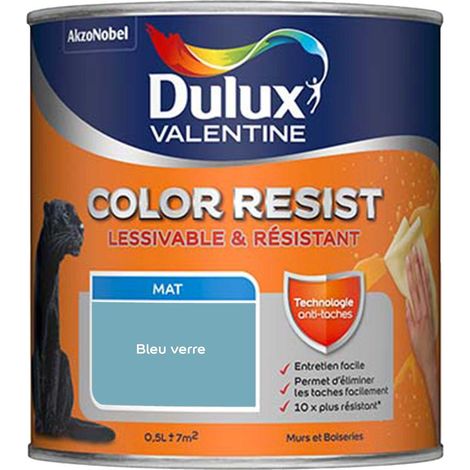 Peinture bicouche intérieure Color Resist Murs et Boiseries Mat Bleu verre 0,5 L - Dulux Valentine