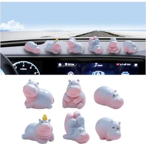 Hippo Lot de 6 mini figurines mignonnes en résine pour tableau de bord de voiture, accessoires de décoration d'intérieur amusants, universels pour berline, camion, SUV (1/5)