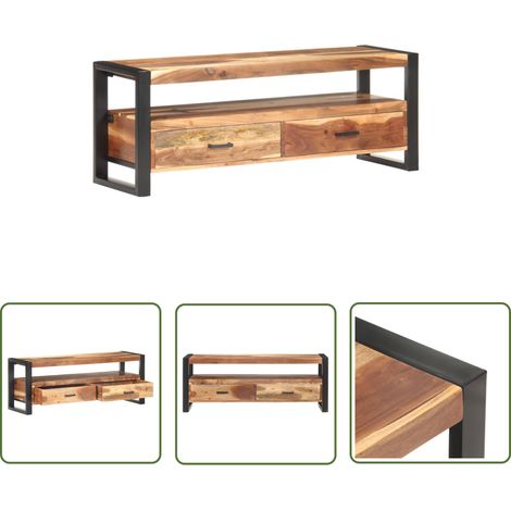 The Living Store TV-Schrank 120x35x45 cm Massivholz Honigfarben - TV Schrank - Holzschreibtisch - Massivholzmöbel - Wohnzimmereinrichtung - Vintage Stil (1/5)
